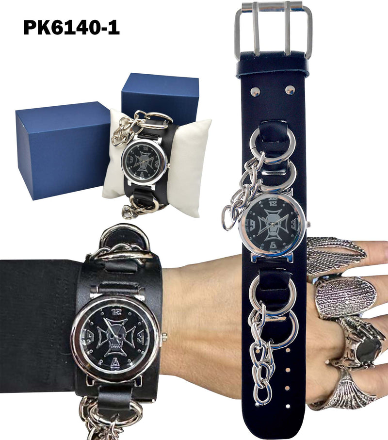 PK6140-1 RELOJ AROS Y CADENAS CUERO UNIS